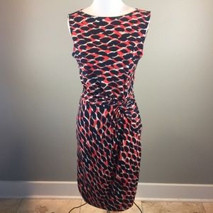Cache Orange Navy Printed Sleeveless Sheath Dress